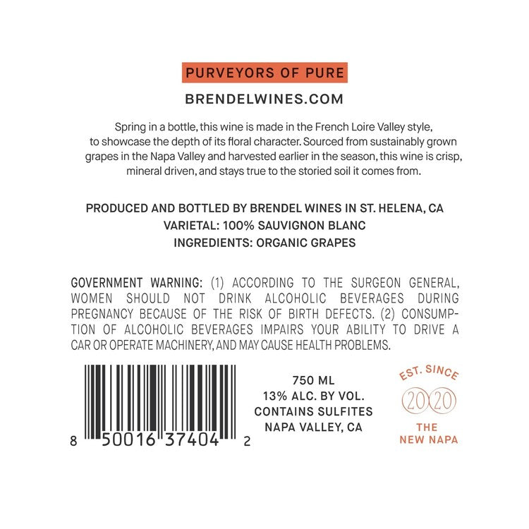 Brendel Wines Sauvignon Blanc Everbloom Napa Valley 2020 - 750ML