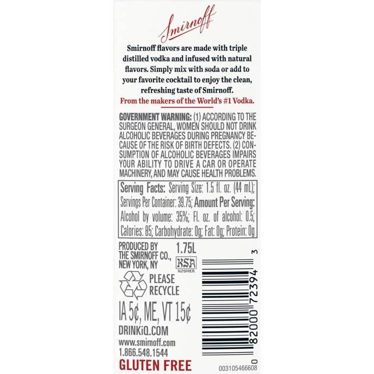 Smirnoff Vodka Citrus Flavored 60 - 1.75L - Back Label