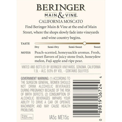 Beringer Main & Vine Moscato California - 1.5L - Back Label
