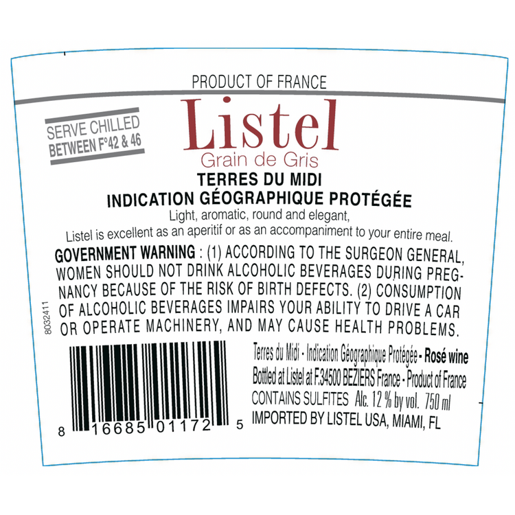 Listel Terres Du Midi Rose Grain De Gris - 750ML - Back