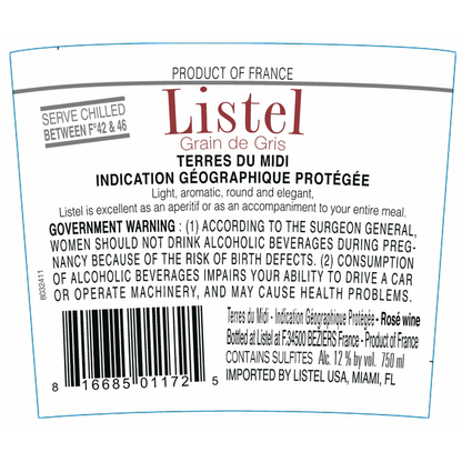 Listel Terres Du Midi Rose Grain De Gris - 750ML - Back