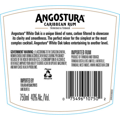 Angostura Light Rum White Oak 80 - 750ML - Back Label