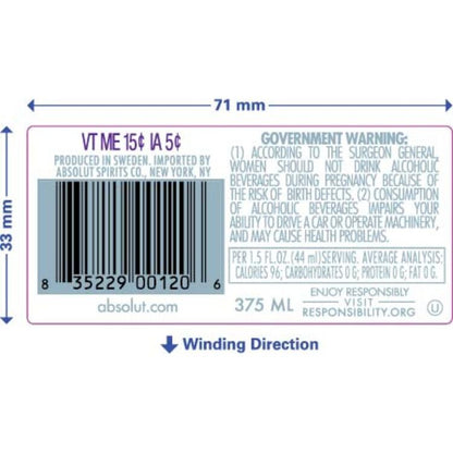 Absolut Lemon Flavored Vodka Citron 80 - 375ML - Back Label