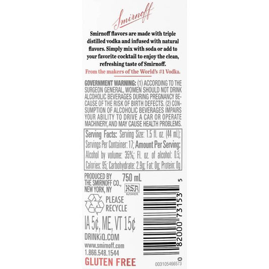 Smirnoff Vodka Cherry Flavored 60 - 750ML - Back Label