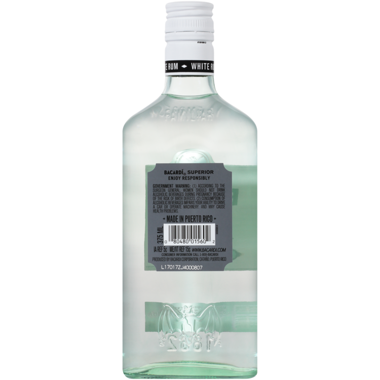 Bacardi Light Rum Superior 80 - 375ML - Back
