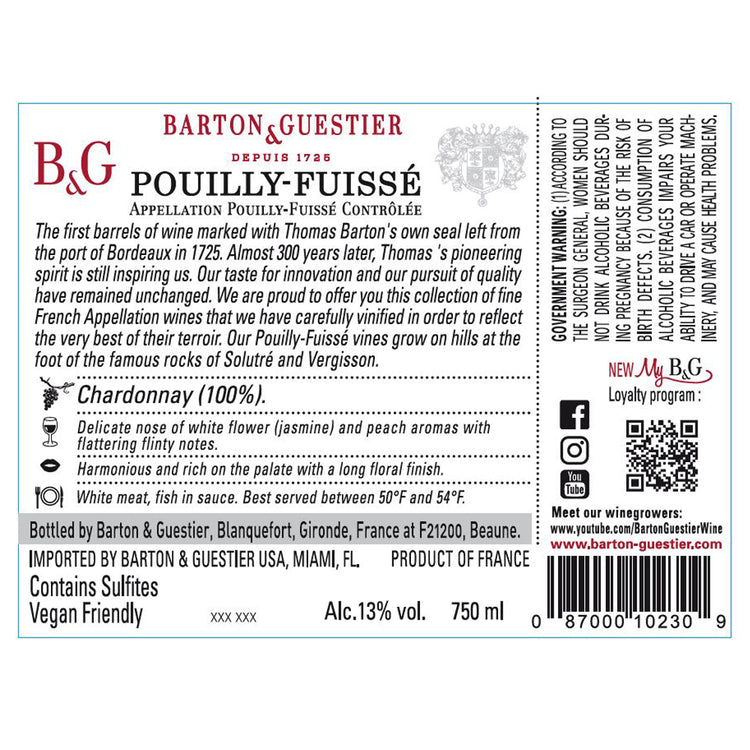 Barton & Guestier Pouilly Fuisse - 750ML - Back