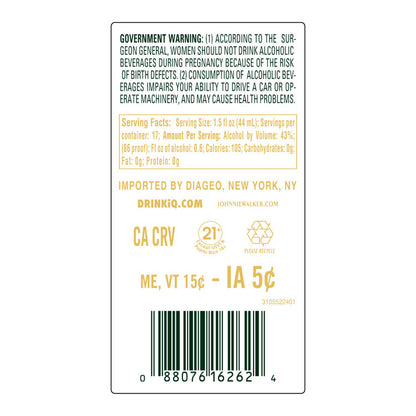 Johnnie Walker Blended Malt Scotch Green Label 15 Yr 86 - 750ML - Back Label