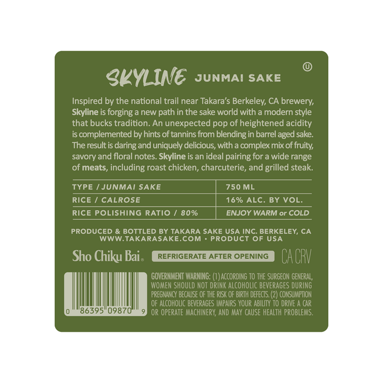 Sho Chiku Bai Junmai Sake Skyline - 750ML - Back Label