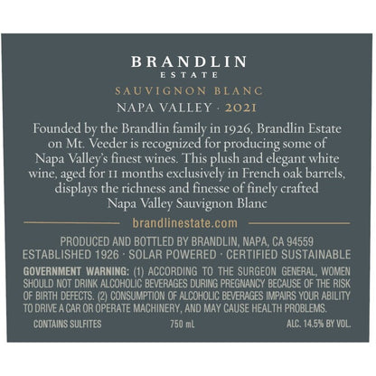 Brandlin Sauvignon Blanc Estate Napa Valley 2023 - 750ML