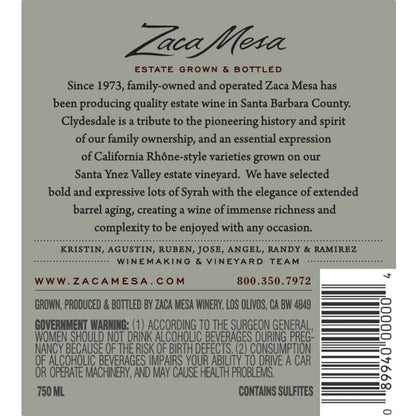 Zaca Mesa Syrah Clydesdale Estate Vineyard Santa Ynez Valley 2017 - 750ML