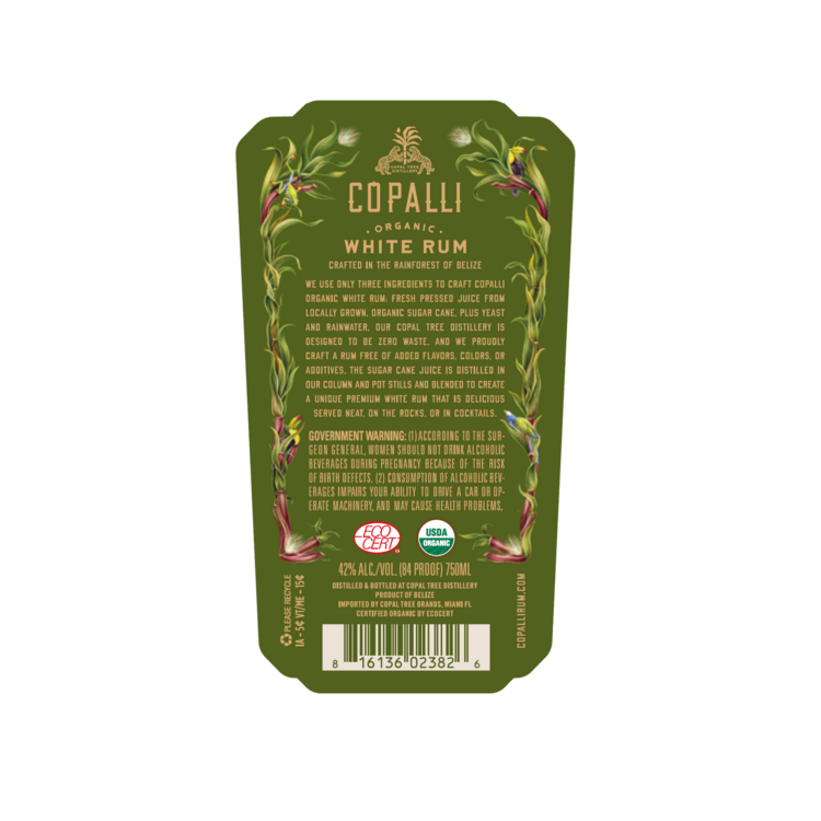 Copalli White Rum 84 - 750ML - Back Label