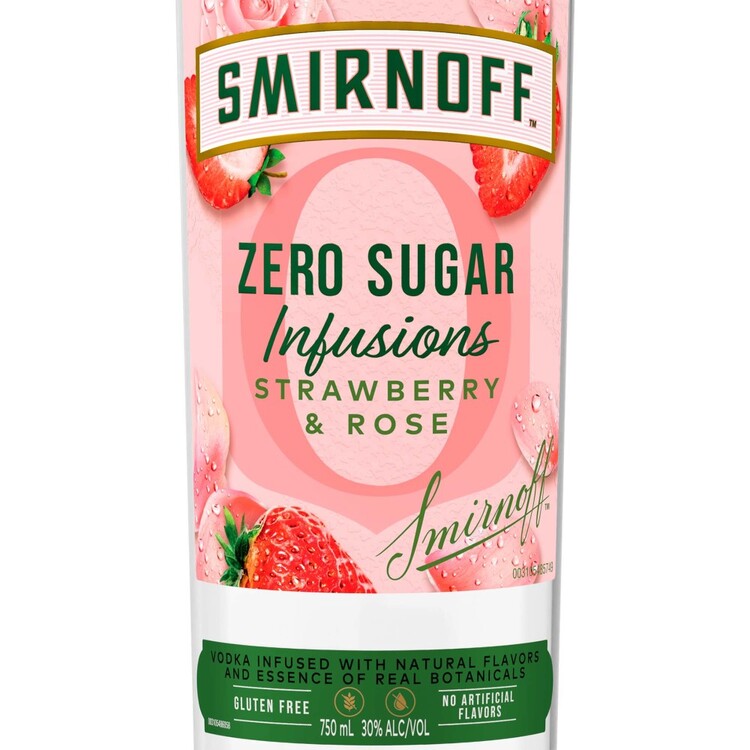 Smirnoff Strawberry & Rose Flavored Vodka Zero Sugar Infusions 60 - 750ML - Front Label