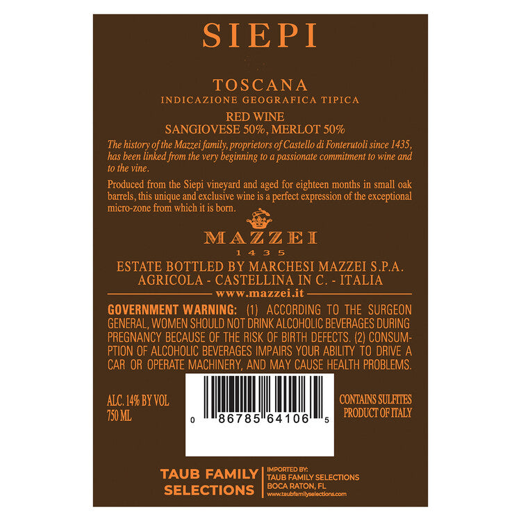 Mazzei Toscana Rosso Siepi 2017 - 1.5L - Back