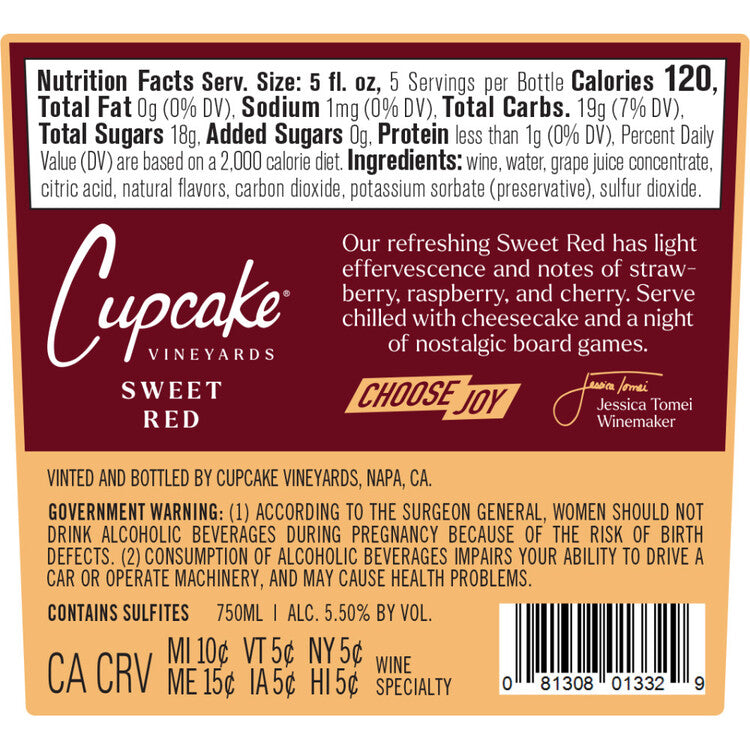 Cupcake Vineyards Signature Sweets Sweet Red - 750ML - Back