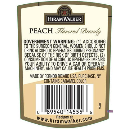 Hiram Walker Peach Flavored Brandy 60 - 750ML - Back Label