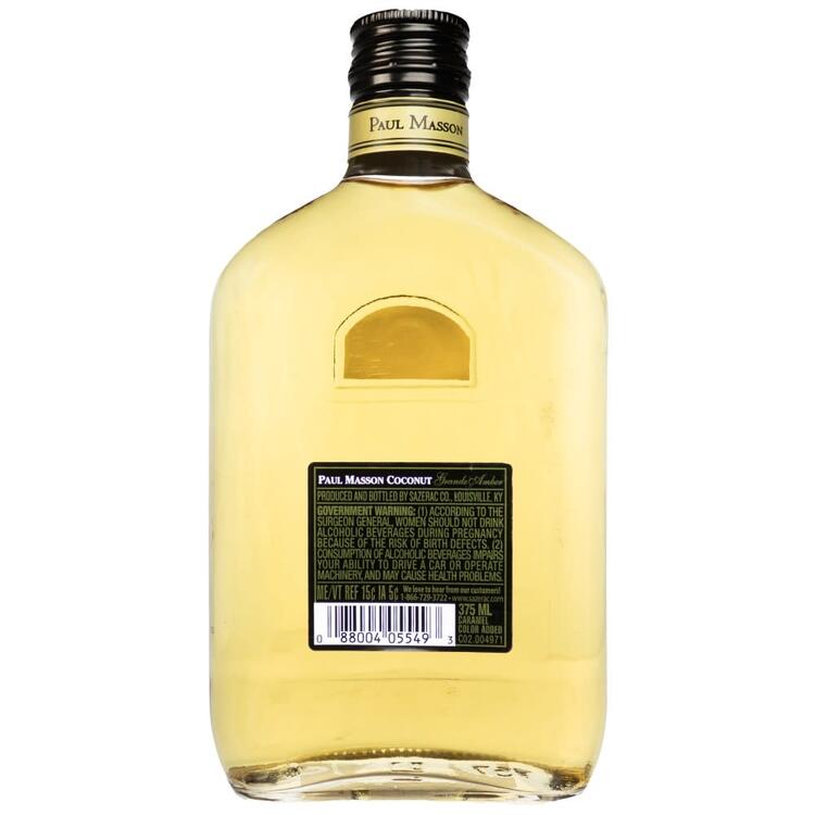 Paul Masson Coconut Flavored Brandy Grande Amber 54 - 375ML - Back