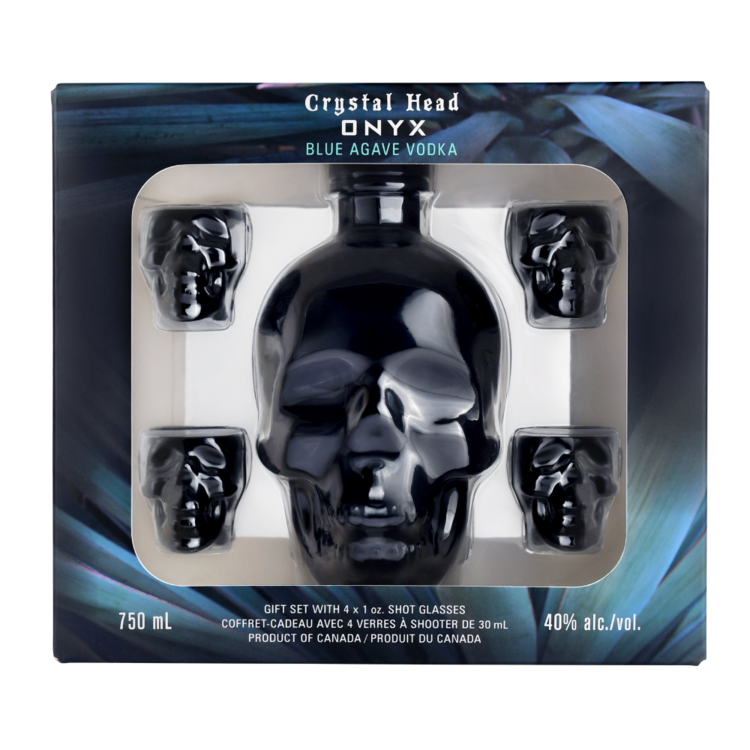 Crystal Head Vodka Onyx 80 W/4 Shot Glasses - 750ML - Front
