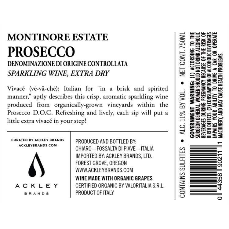 Montinore Estate Prosecco Vivace - 750ML - Back Label