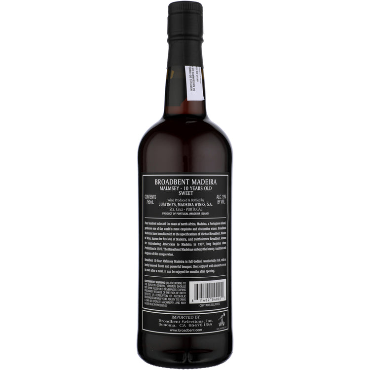Broadbent Madeira Malmsey 10 Yr - 750ML - Back