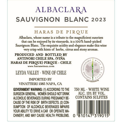 Haras De Pirque Sauvignon Blanc Albaclara Leyda Valley 2023 - 750ML