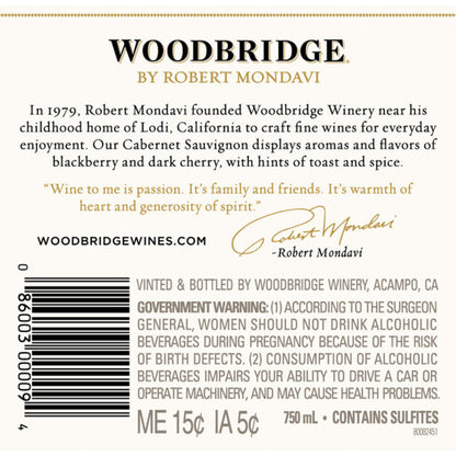 Woodbridge Cabernet Sauvignon Special Collection California - 750ML - Back Label