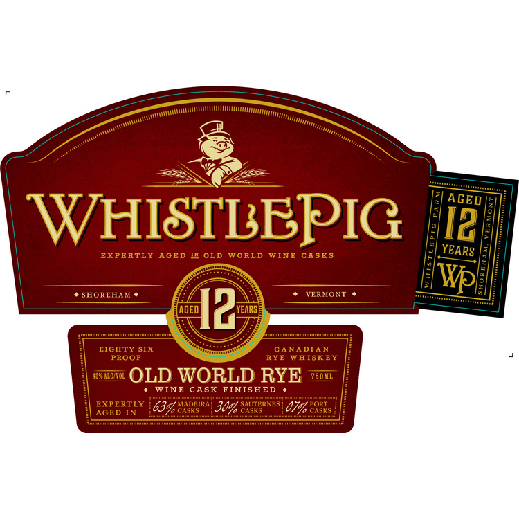 Whistlepig Straight Rye Whiskey Old World 12 Yr 86 - 750ML - Front Label