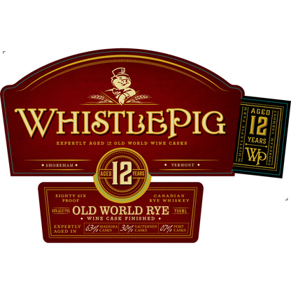 Whistlepig Straight Rye Whiskey Old World 12 Yr 86 - 750ML - Front Label