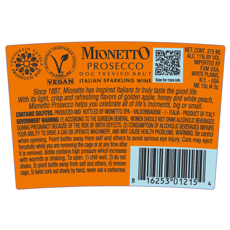 Mionetto Prosecco Treviso Brut Prestige Collection - 375ML - Back Label