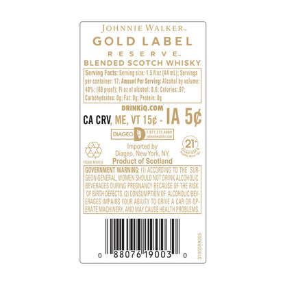 Johnnie Walker Blended Scotch Gold Label Reserve 80 - 750ML - Back Label