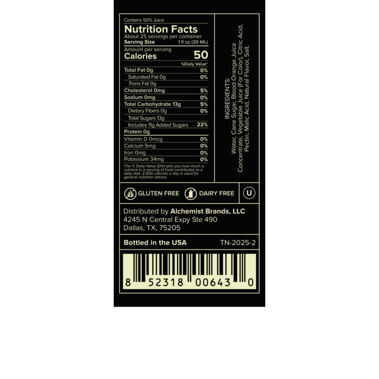 Liquid Alchemist Blood Orange Syrup - 750ML - Back Label