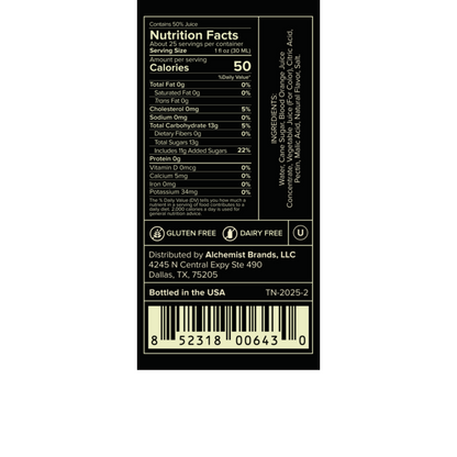 Liquid Alchemist Blood Orange Syrup - 750ML - Back Label