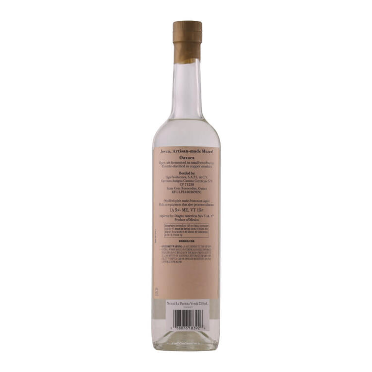 Pierde Almas Mezcal Joven Maguey Espadin La Puritita Verda 80 - 750ML - Back