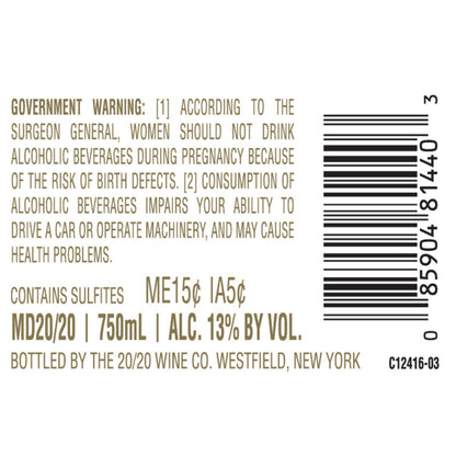 Md 20/20 Red Grape Flavored Wine - 750ML - Back Label