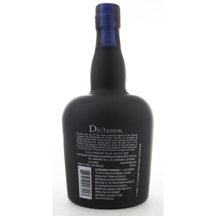 Dictador Aged Rum Solera System Destillery Icon Reserve 20 Yr 80 - 750ML - Back