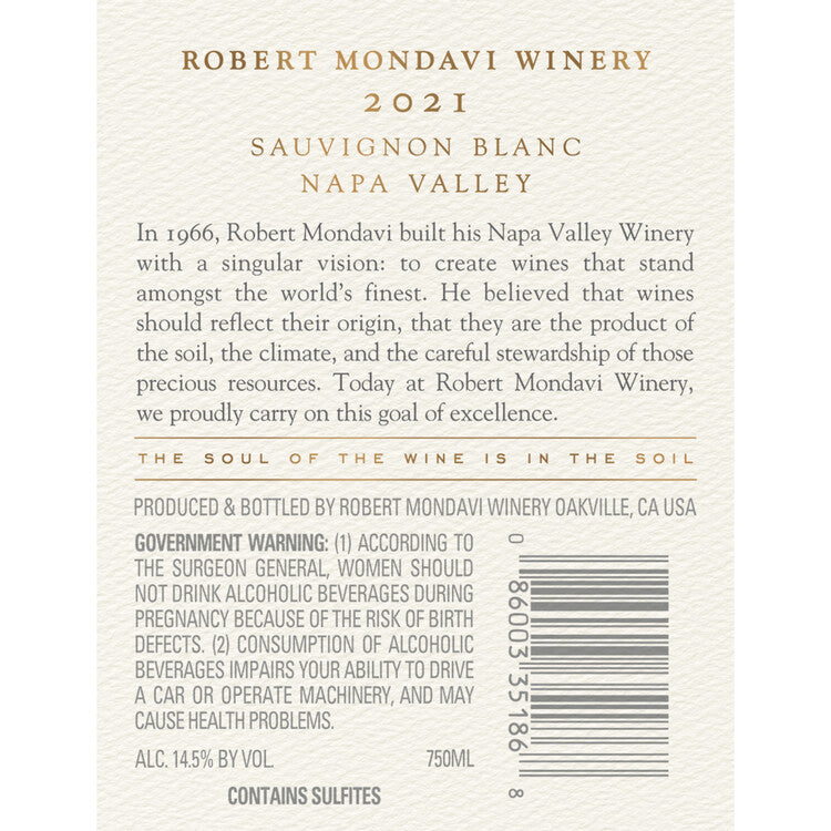 Robert Mondavi Winery Sauvignon Blanc Napa Valley 2022 - 750ML
