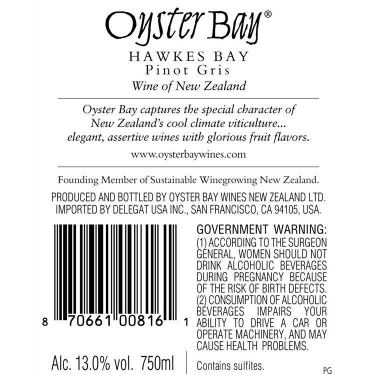 Oyster Bay Pinot Grigio Hawkes Bay - 750ML