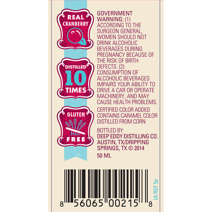 Deep Eddy Cranberry Flavored Vodka 70 - 50ML - Back Label