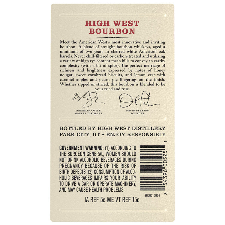 High West Blended Bourbon 92 - 375ML - Back Label