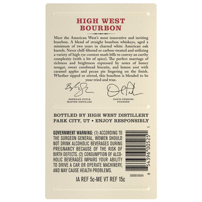 High West Blended Bourbon 92 - 375ML - Back Label