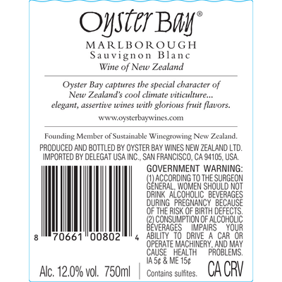 Oyster Bay Sauvignon Blanc Marlborough - 750ML - Back Label