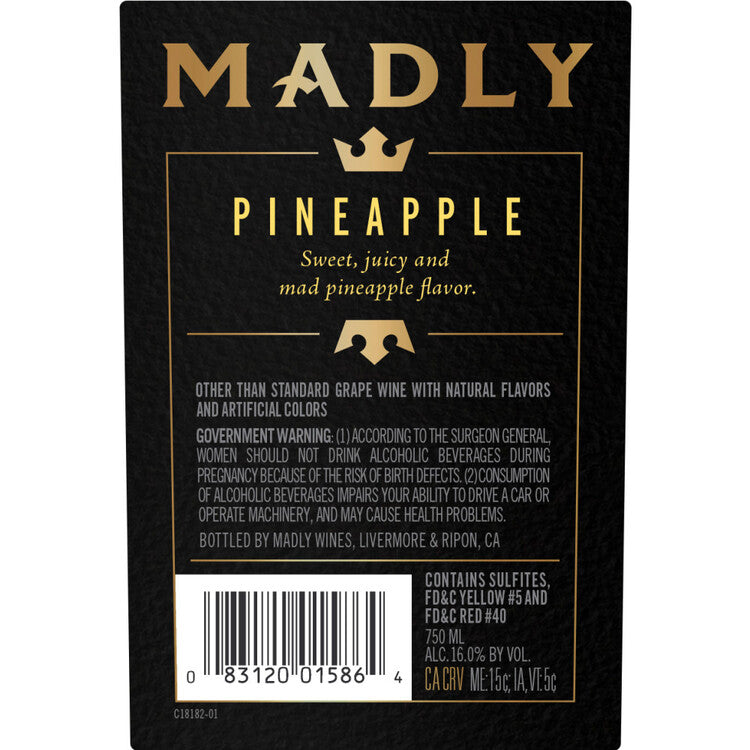Madly Pineapple Flavored Wine - 750ML - Back Label