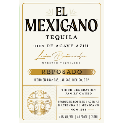 El Mexicano Tequila Reposado 80 - 750ML - Front Label