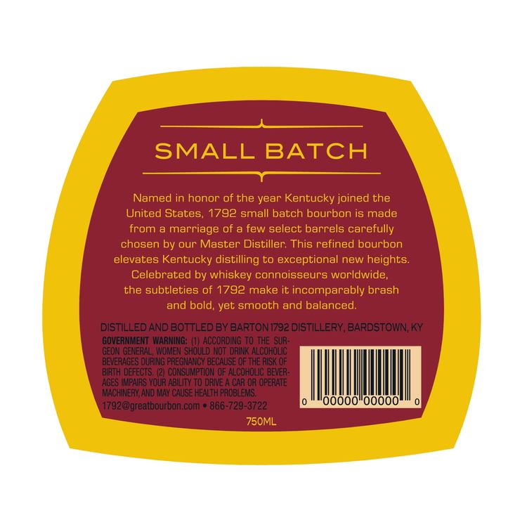 1792 Straight Bourbon Small Batch 93.7 - 750ML - Back Label
