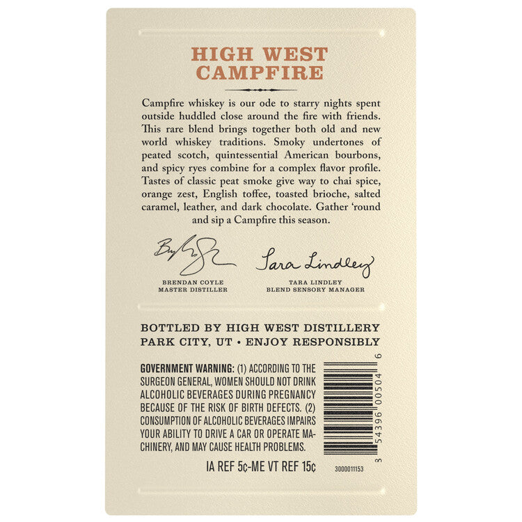 High West Campfire Whiskey A Blend Of American & Scottish Whiskies 92 - 750ML