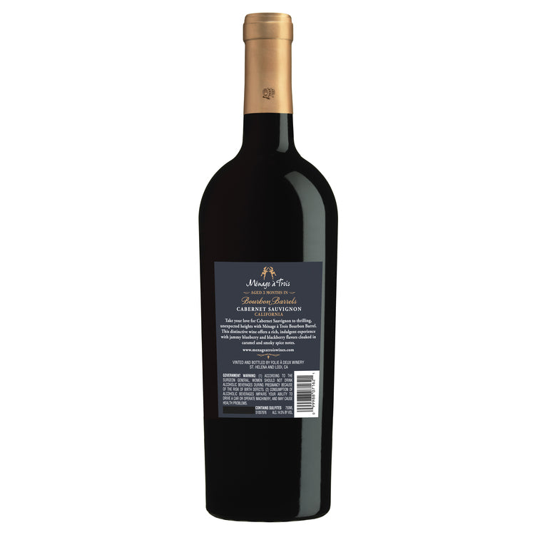 Menage A Trois Cabernet Sauvignon Aged 3 Months In Bourbon Barrels Lim - 750ML - Back