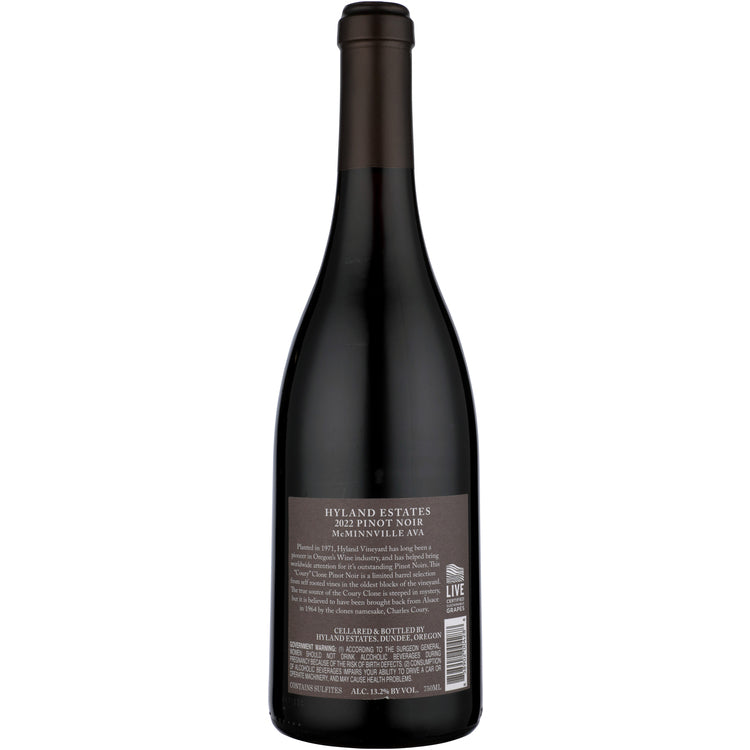 Hyland Estates Pinot Noir Coury Hyland Vineyard Mcminnville 2022 - 750ML - Back