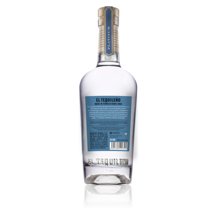 El Tequileno Tequila Platino Blanco 80 - 750ML - Back