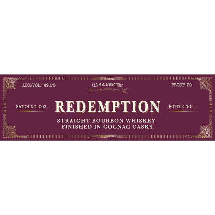 Redemption Straight Bourbon Finished In Cognac Casks Cask Series Batch - 750ML - Front Label