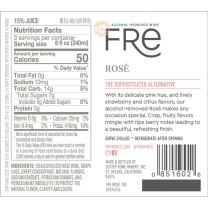 Fre Rose Wine Alcohol Removed - 750ML - Back Label