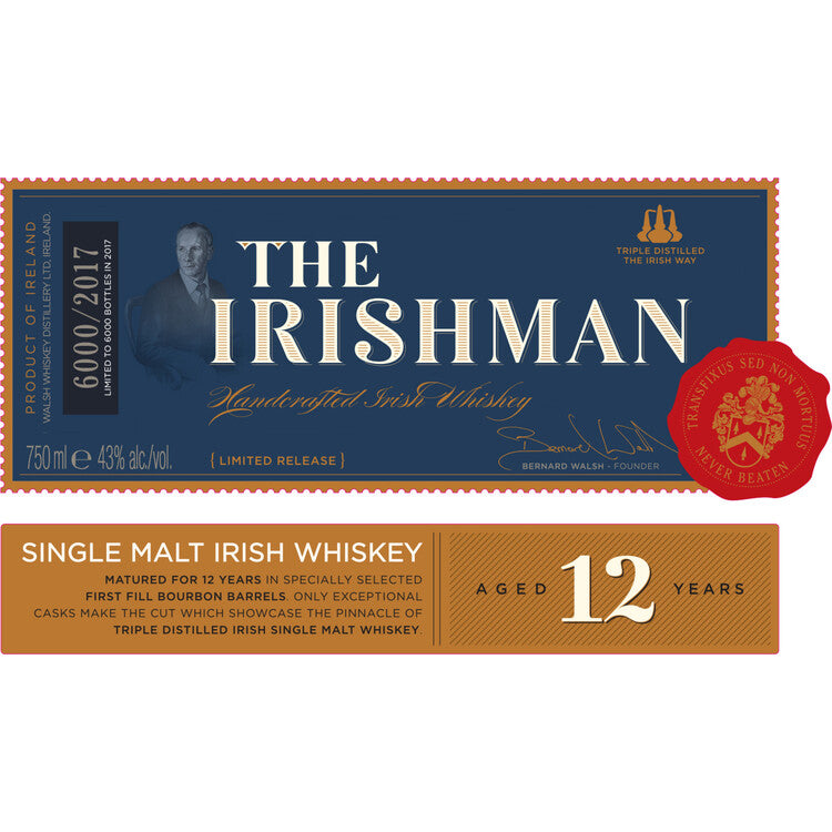 The Irishman Single Malt Irish Whiskey Limited Release 12 Yr 86 - 750ML - Front Label